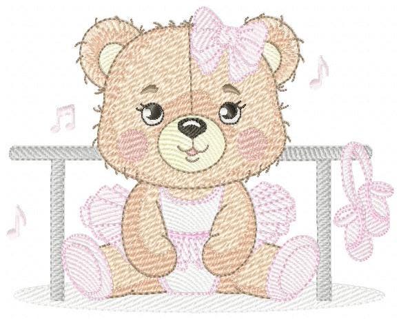 Ballerina Bear embroidery designs - Ballet Dancer Teddy Bear machine embroidery pattern - Baby girl file - Seating Bear - Instant download