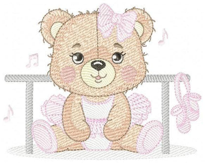 Ballerina Bear embroidery designs - Ballet Dancer Teddy Bear machine embroidery pattern - Baby girl file - Seating Bear - Instant download