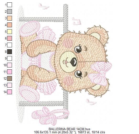 Ballerina Bear embroidery designs - Ballet Dancer Teddy Bear machine embroidery pattern - Baby girl file - Seating Bear - Instant download