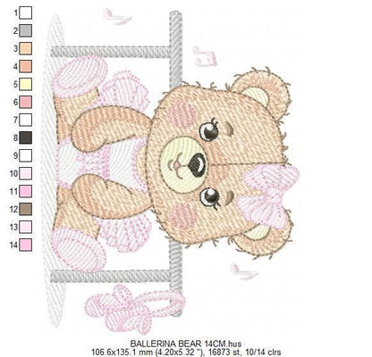 Ballerina Bear embroidery designs - Ballet Dancer Teddy Bear machine embroidery pattern - Baby girl file - Seating Bear - Instant download