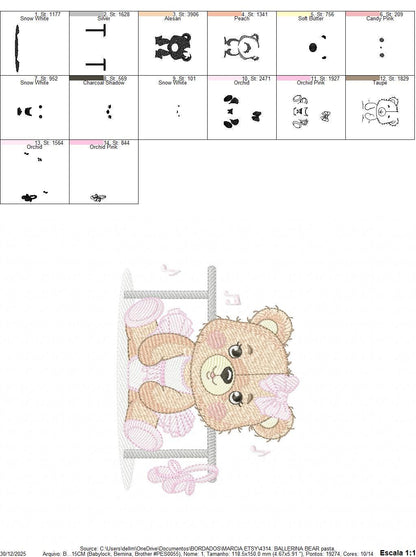 Ballerina Bear embroidery designs - Ballet Dancer Teddy Bear machine embroidery pattern - Baby girl file - Seating Bear - Instant download