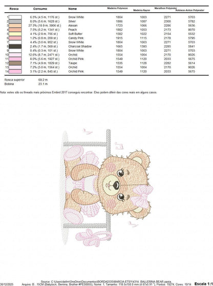 Ballerina Bear embroidery designs - Ballet Dancer Teddy Bear machine embroidery pattern - Baby girl file - Seating Bear - Instant download