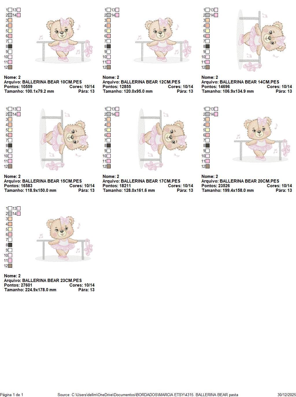 Ballerina Bear embroidery designs - Ballet Dancer Teddy Bear machine embroidery pattern - Baby girl file - Instant digital download pes jef