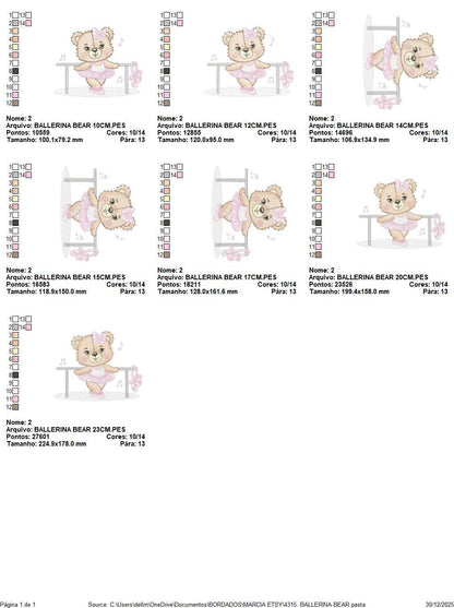 Ballerina Bear embroidery designs - Ballet Dancer Teddy Bear machine embroidery pattern - Baby girl file - Instant digital download pes jef