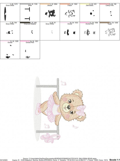 Ballerina Bear embroidery designs - Ballet Dancer Teddy Bear machine embroidery pattern - Baby girl file - Instant digital download pes jef