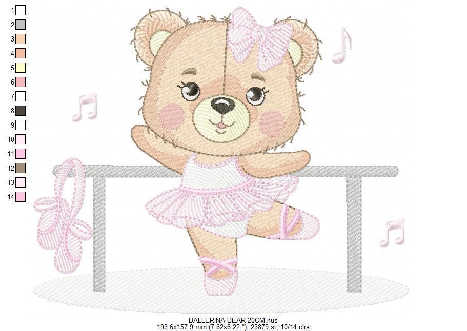 Ballerina Bear embroidery designs - Ballet Dancer Teddy Bear machine embroidery pattern - Baby girl file - Instant digital download pes jef