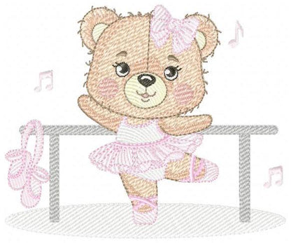 Ballerina Bear embroidery designs - Ballet Dancer Teddy Bear machine embroidery pattern - Baby girl file - Instant digital download pes jef