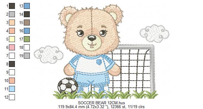 Soccer player embroidery designs - Baby Boy Bear machine embroidery file - Boy with soccer ball file - Instant digital download pes jef dst