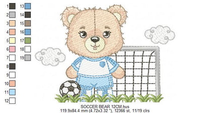 Soccer player embroidery designs - Baby Boy Bear machine embroidery file - Boy with soccer ball file - Instant digital download pes jef dst