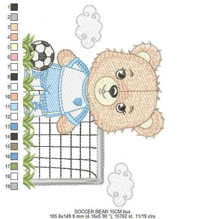 Soccer player embroidery designs - Baby Boy Bear machine embroidery file - Boy with soccer ball file - Instant digital download pes jef dst