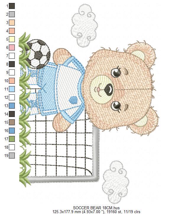 Soccer player embroidery designs - Baby Boy Bear machine embroidery file - Boy with soccer ball file - Instant digital download pes jef dst