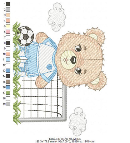 Soccer player embroidery designs - Baby Boy Bear machine embroidery file - Boy with soccer ball file - Instant digital download pes jef dst