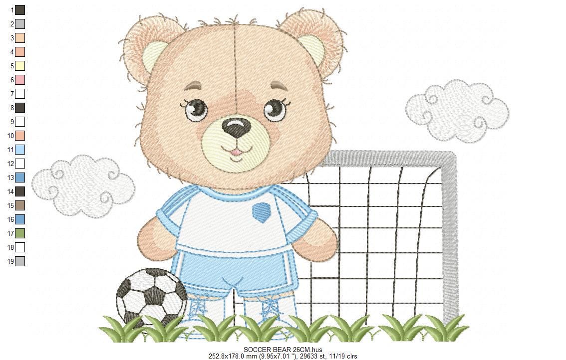 Soccer player embroidery designs - Baby Boy Bear machine embroidery file - Boy with soccer ball file - Instant digital download pes jef dst