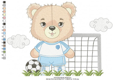 Soccer player embroidery designs - Baby Boy Bear machine embroidery file - Boy with soccer ball file - Instant digital download pes jef dst
