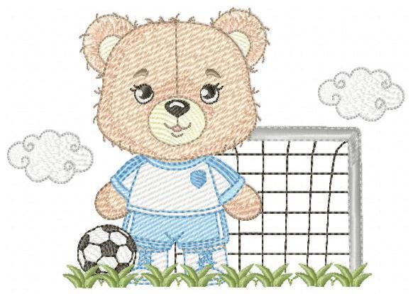 Soccer player embroidery designs - Baby Boy Bear machine embroidery file - Boy with soccer ball file - Instant digital download pes jef dst