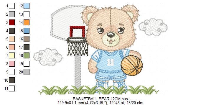 Basketball Player embroidery designs - Baby Boy athlete machine embroidery file - Teddy bear and ball file - Instant download pes jef dst