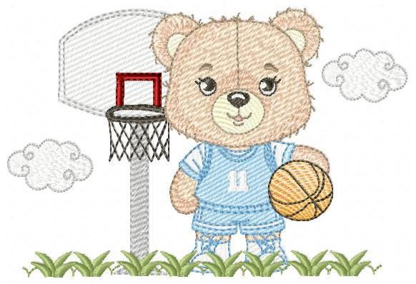 Basketball Player embroidery designs - Baby Boy athlete machine embroidery file - Teddy bear and ball file - Instant download pes jef dst
