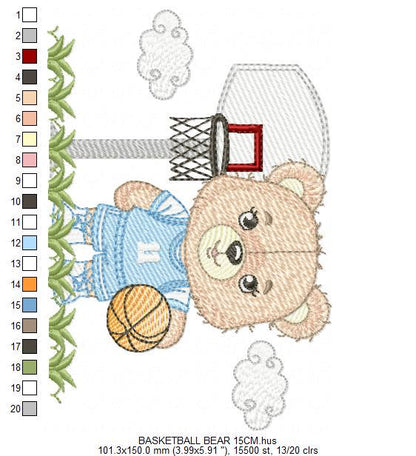 Basketball Player embroidery designs - Baby Boy athlete machine embroidery file - Teddy bear and ball file - Instant download pes jef dst