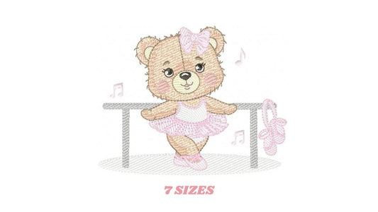 Ballerina Bear embroidery designs - Ballet Dancer Teddy Bear machine embroidery pattern - Baby girl file - Instant digital download pes jef