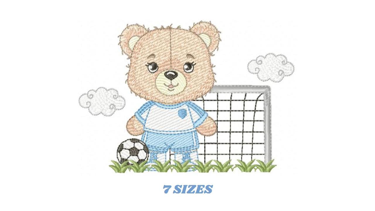 Soccer player embroidery designs - Baby Boy Bear machine embroidery file - Boy with soccer ball file - Instant digital download pes jef dst