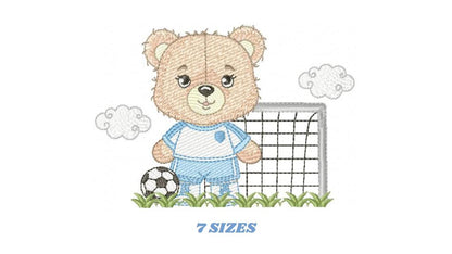 Soccer player embroidery designs - Baby Boy Bear machine embroidery file - Boy with soccer ball file - Instant digital download pes jef dst