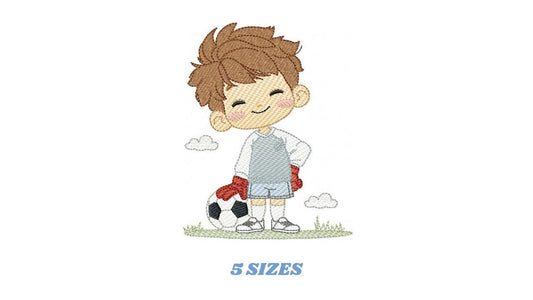 Soccer player embroidery designs - Baby Boy machine embroidery file - Boy with soccer ball file - Instant digital download pes jef dst hus