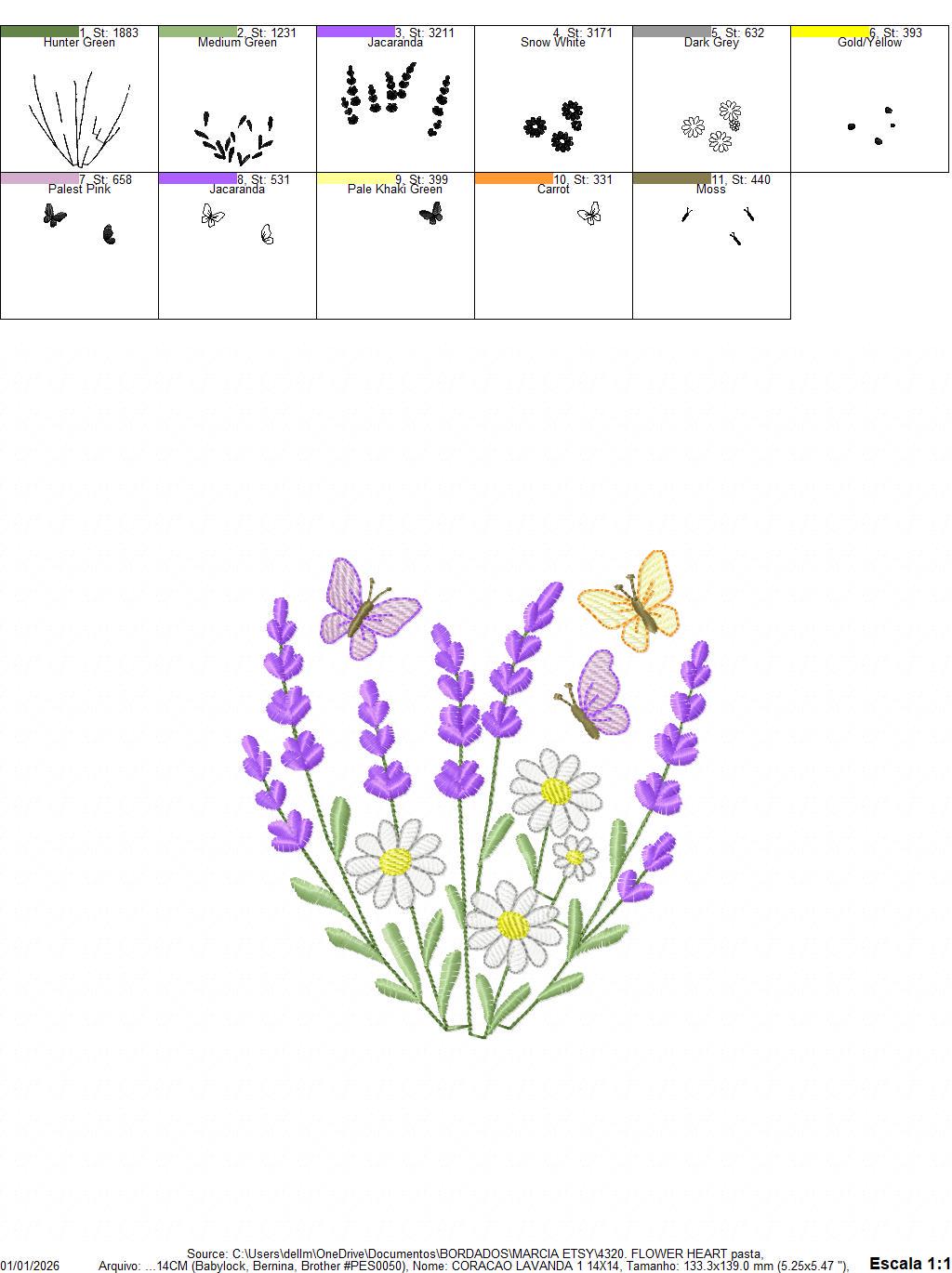 Flowers with butterfly embroidery designs - Lavender and Daisies machine embroidery pattern - Baby girl file - Instant digital download pes