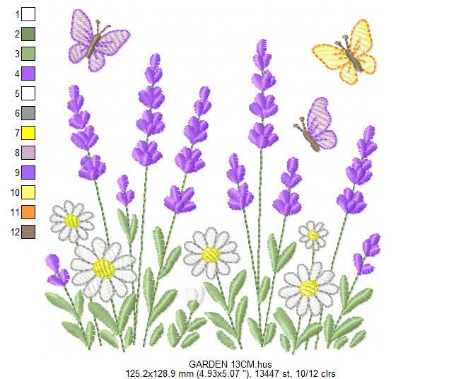 Flower garden embroidery design - Lavender flowers with butterflies machine embroidery pattern - Kitchen Tea towel - Instant download pes