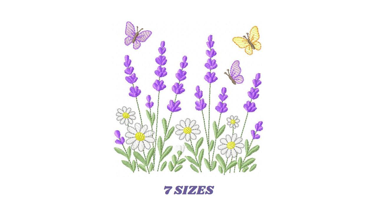 Flower garden embroidery design - Lavender flowers with butterflies machine embroidery pattern - Kitchen Tea towel - Instant download pes
