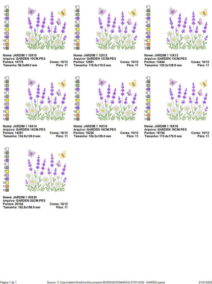 Flower garden embroidery design - Lavender flowers with butterflies machine embroidery pattern - Kitchen Tea towel - Instant download pes