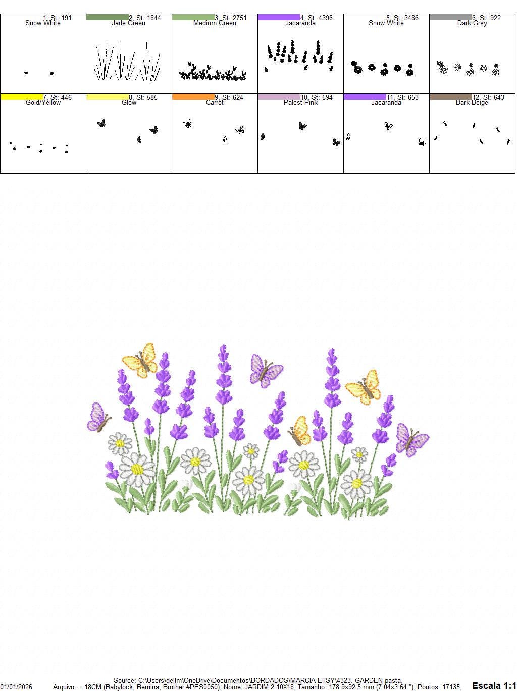 Flower garden embroidery design - Lavender and daisies flowers butterflies machine embroidery pattern - Kitchen Towel - Instant download