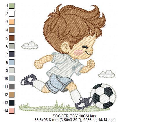 Soccer player embroidery designs - Baby Boy machine embroidery file - Boy with soccer ball file - Instant digital download pes jef dst hus