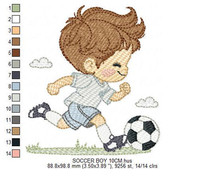 Soccer player embroidery designs - Baby Boy machine embroidery file - Boy with soccer ball file - Instant digital download pes jef dst hus