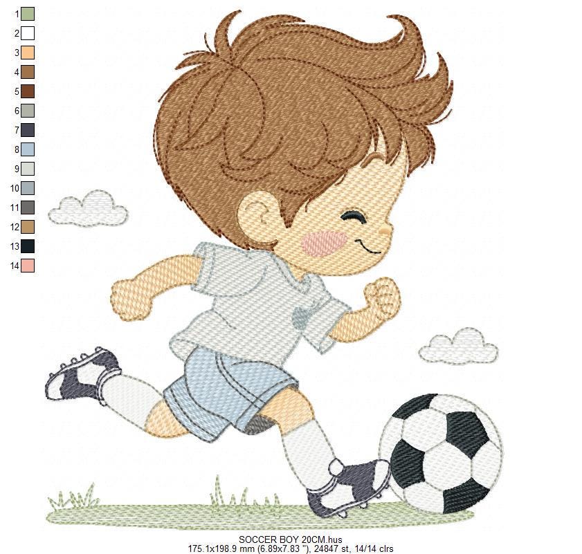 Soccer player embroidery designs - Baby Boy machine embroidery file - Boy with soccer ball file - Instant digital download pes jef dst hus