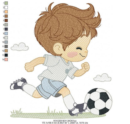 Soccer player embroidery designs - Baby Boy machine embroidery file - Boy with soccer ball file - Instant digital download pes jef dst hus