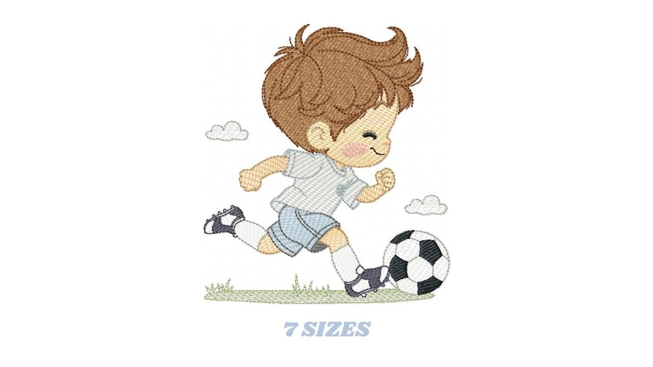 Soccer player embroidery designs - Baby Boy machine embroidery file - Boy with soccer ball file - Instant digital download pes jef dst hus