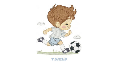 Soccer player embroidery designs - Baby Boy machine embroidery file - Boy with soccer ball file - Instant digital download pes jef dst hus