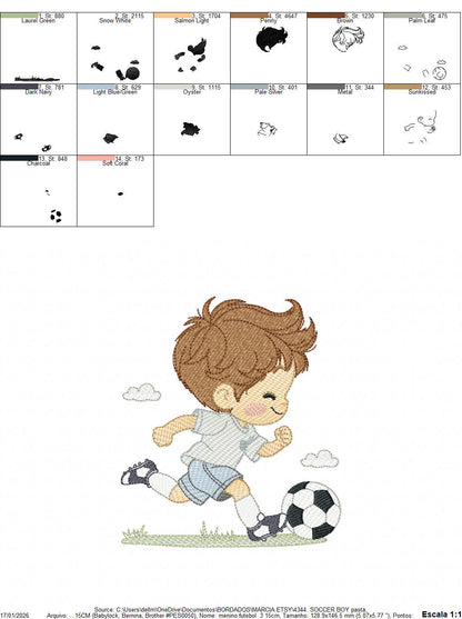 Soccer player embroidery designs - Baby Boy machine embroidery file - Boy with soccer ball file - Instant digital download pes jef dst hus