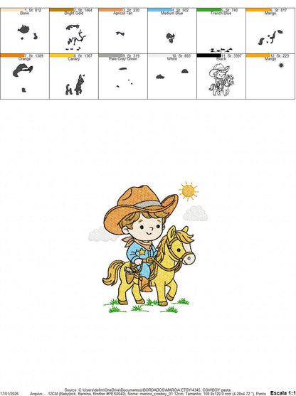 Cowboy embroidery design - Baby boy with horse and cowboy hat machine embroidery pattern - Farm ranch file - Instant digital download pes