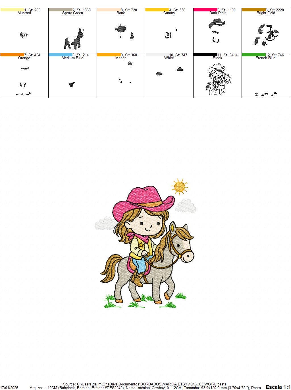 Cowgirl embroidery design - Baby girl with cowboy hat machine embroidery pattern - Girl with horse file - Instant digital download pes jef
