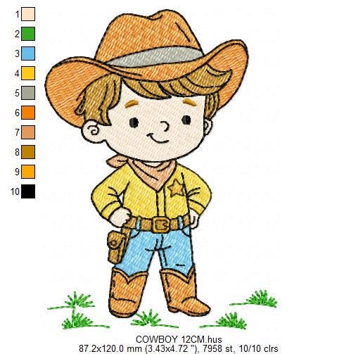 Cowboy embroidery design - Baby boy with cowboy hat machine embroidery pattern - Farm ranch file - Instant digital download pes jef dst hus