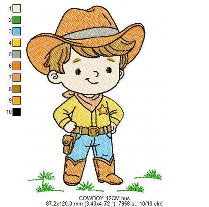 Cowboy embroidery design - Baby boy with cowboy hat machine embroidery pattern - Farm ranch file - Instant digital download pes jef dst hus