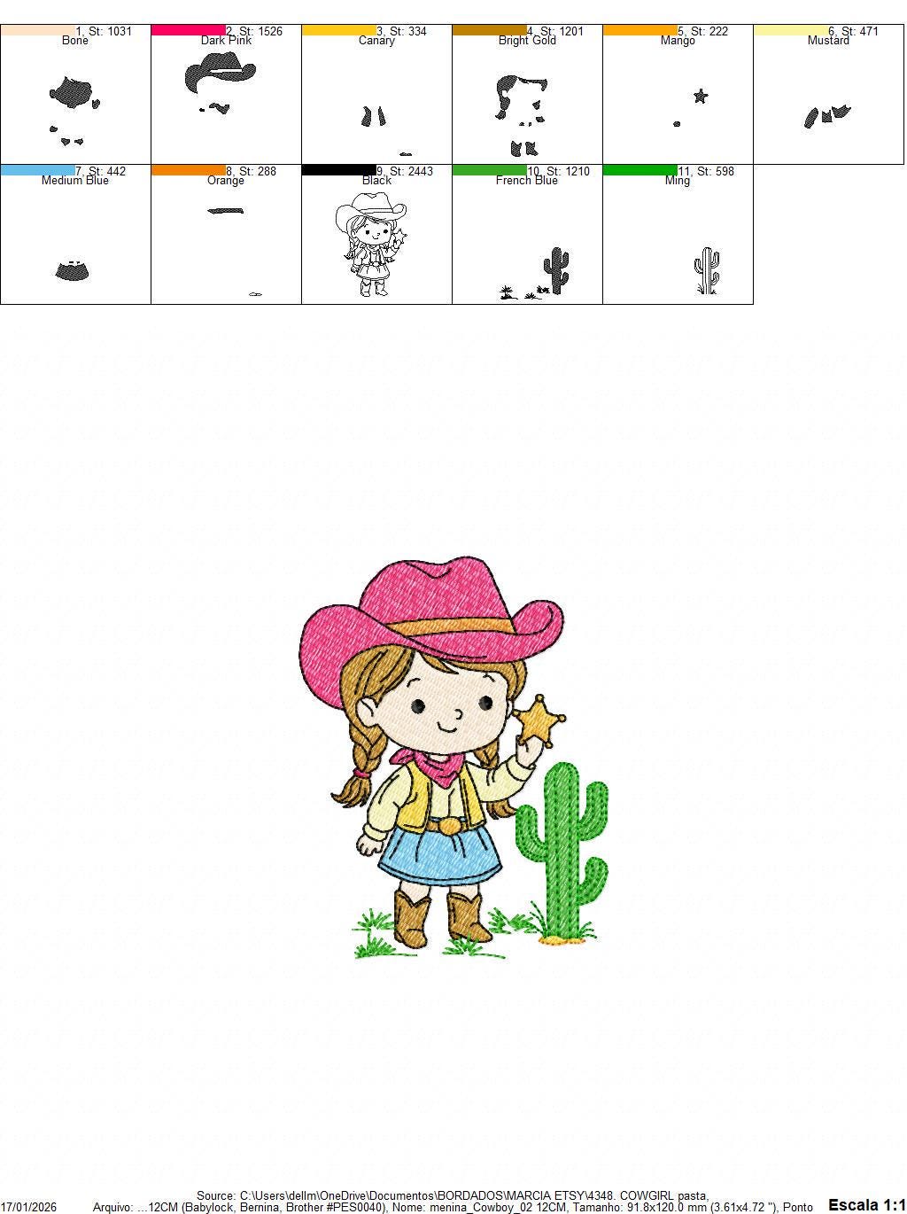 Cowgirl embroidery design - Baby girl with cowboy hat machine embroidery pattern - Girl with sheriff star file - Instant download pes jef