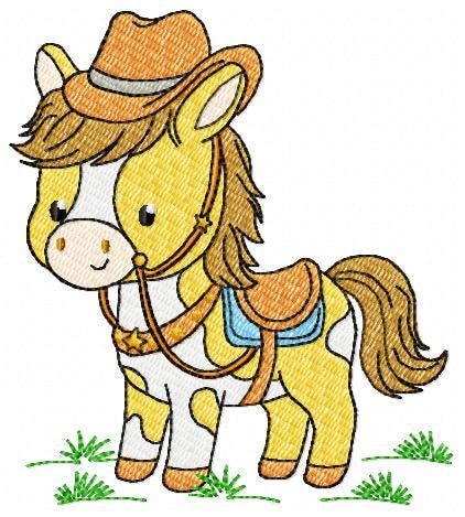Horse embroidery design - Baby Boy Farm Pony with cowboy hat machine embroidery pattern - Horse with Cowboy hat - Instant download pes jef
