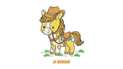 Horse embroidery design - Baby Boy Farm Pony with cowboy hat machine embroidery pattern - Horse with Cowboy hat - Instant download pes jef