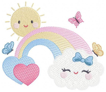 Rainbow embroidery design - Sun cloud and rainbow machine embroidery pattern - Baby girl file - Instant digital download pes jef dst hus vp3