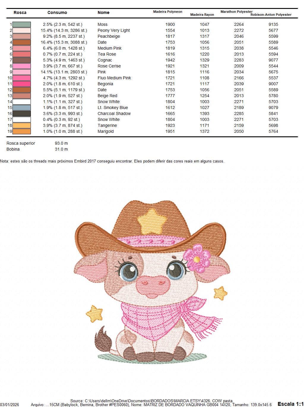 Cow with cowboy hat and flower embroidery design - Baby Girl Farm Animal Ranch machine embroidery pattern - Instant digital download pes jef