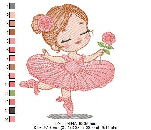 Ballerina embroidery designs - Ballet dancer with flowers machine embroidery pattern - Baby girl with flowers - Instant digital download pes
