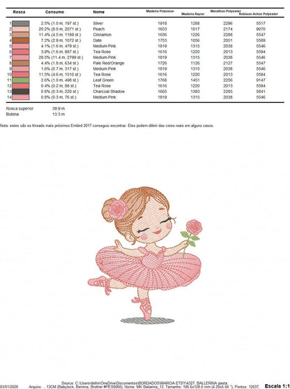 Ballerina embroidery designs - Ballet dancer with flowers machine embroidery pattern - Baby girl with flowers - Instant digital download pes
