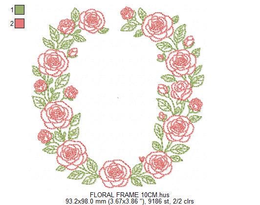 Flower Wreath embroidery designs - Floral Roses Frame machine embroidery pattern - Kitchen Tea Towel file - Instant digital download pes jef